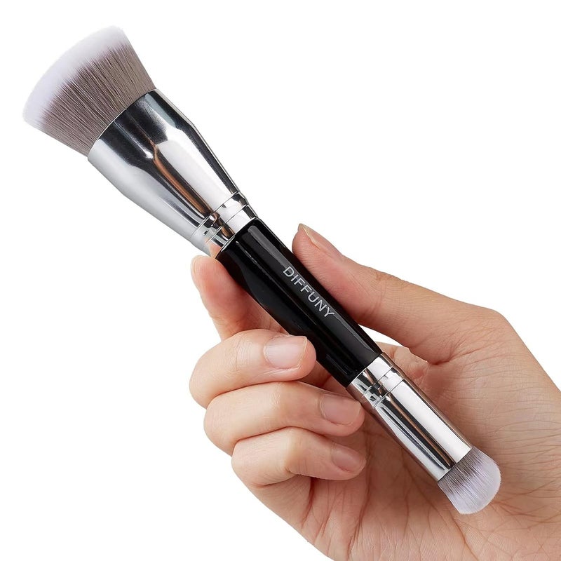 DIFFUNY Large Makeup Brushes Double Ended Foundation Brush & Concealer Brush, Flat Top Kabuki Foundation Brush for Liquid, Cream, Blending, Buffing, Concealer, Dual Sided Make Up Brushes - Image 1